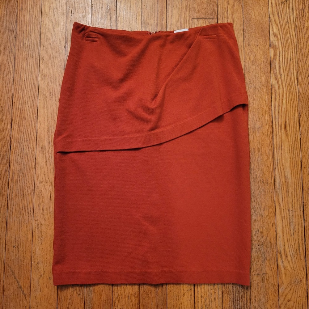 Cabi 6 Burnt Orange Asymmetrical Draped Overlay Pencil Skirt 3099 Earthy Granola